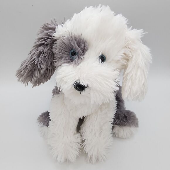 FAO Schwarz Gray White Sheep Dog Plush 10” Red Sparkle Collar Stuffed Animal Toy - Picture 1 of 11